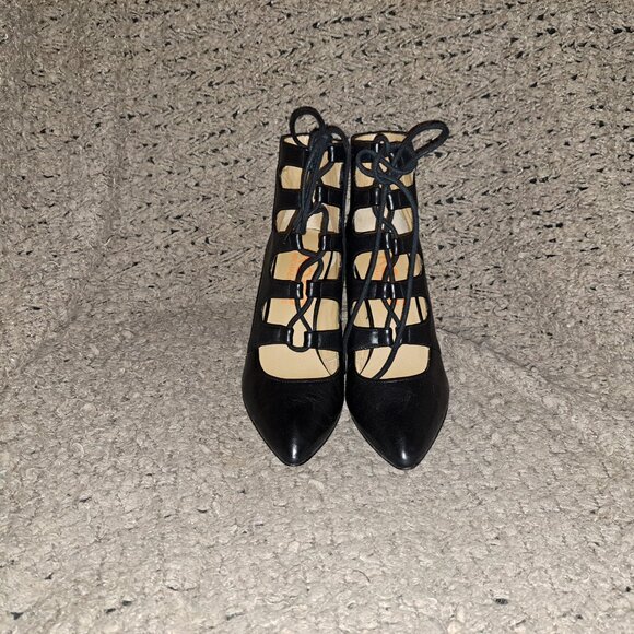 KORS MICHAEL KORS-Black Leather Lace Up Cage Stiletto Booties-Sz 6.5M-NWOB - Picture 3 of 8
